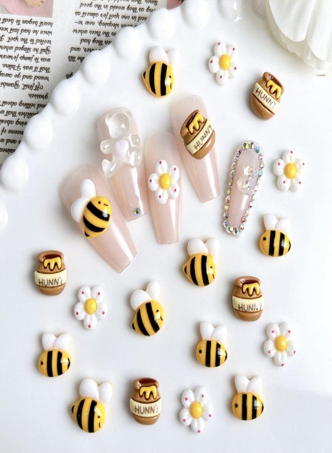 Vopintpy 20 Pcs Cartoon Bee Nail Charms for Nail Art Cute Flower Nail Charms Resin Design Nail Decorations Nail Art Charms Nail Supplies for Women Acrylic Nails - Image 2